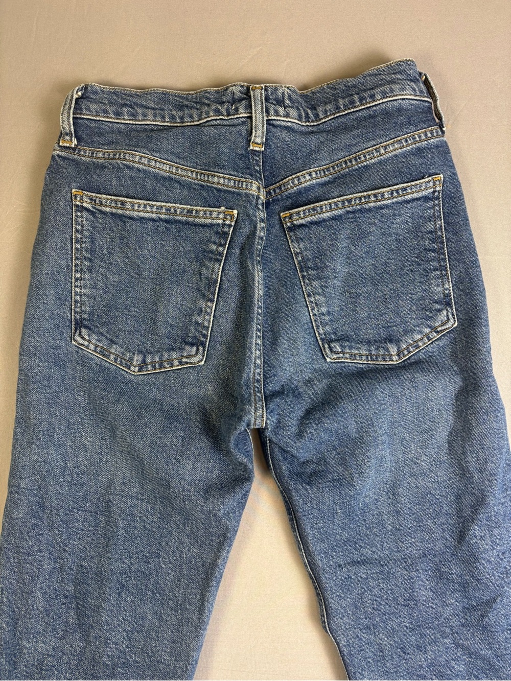 Agolde Women’s Straight-Leg Blue Denim Jeans Raw Hem Slit Ankle Size 25 - Picture 9 of 12